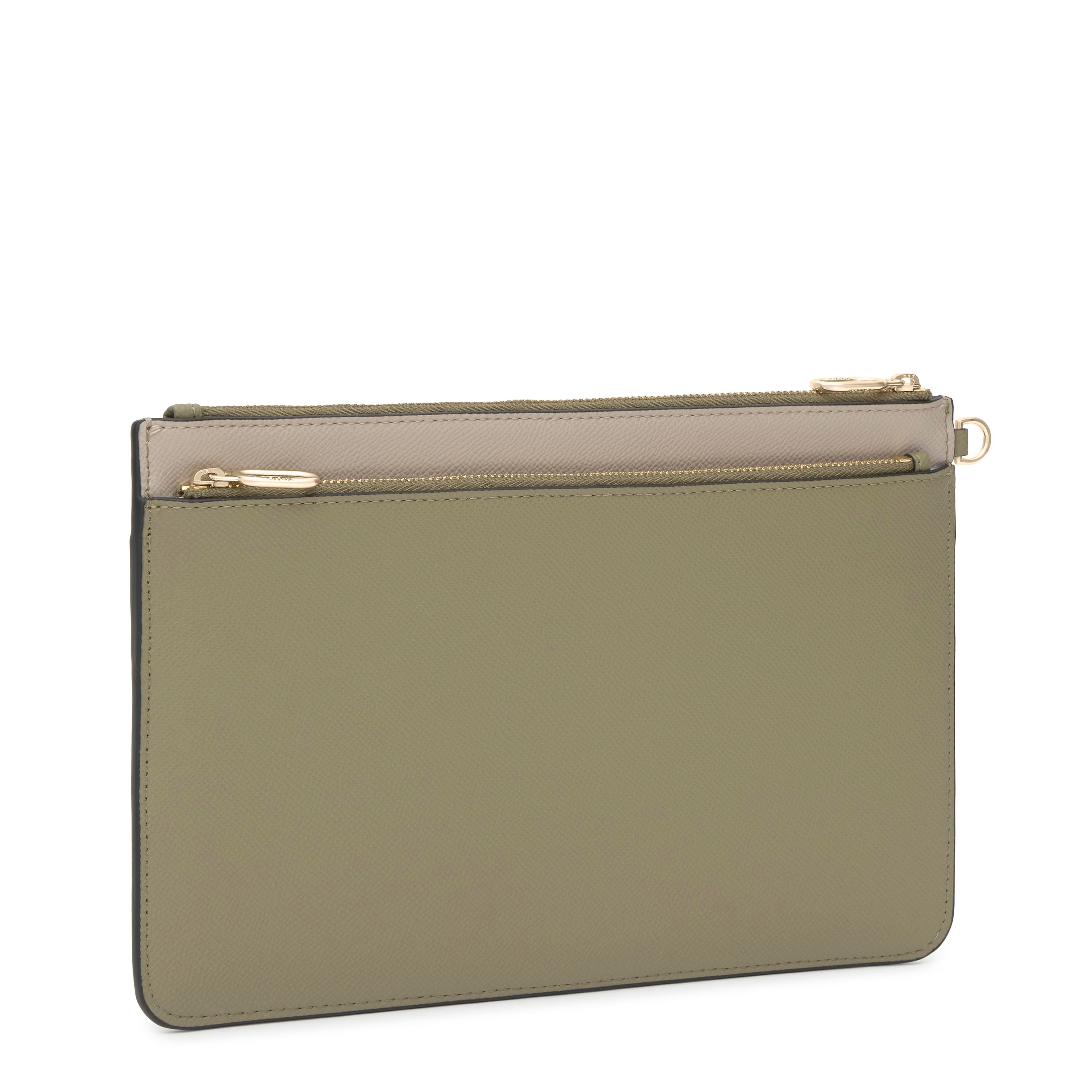 Taupe and olive green Clutch bag TOUS Audree Saffiano
