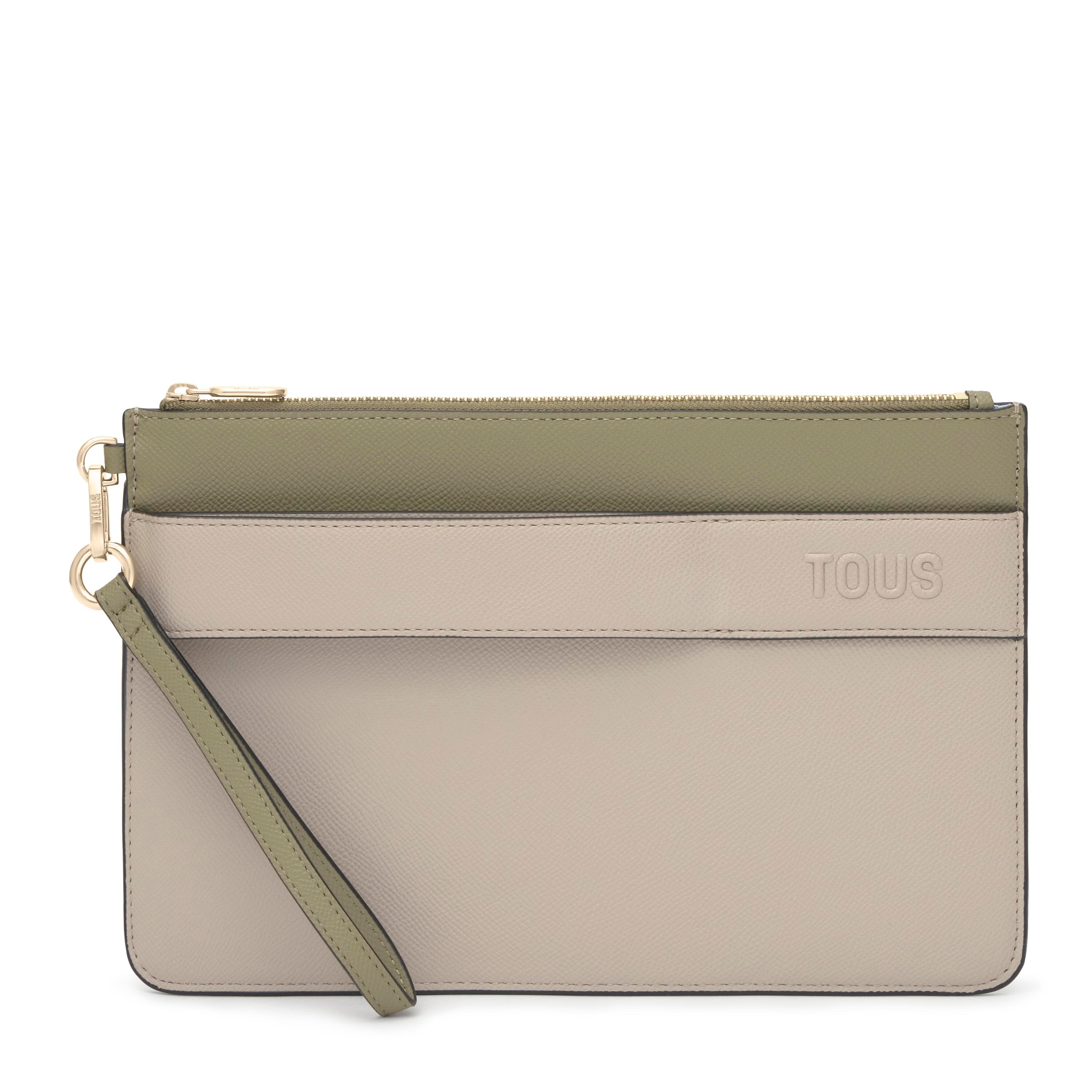 Taupe and olive green Clutch bag TOUS Audree Saffiano