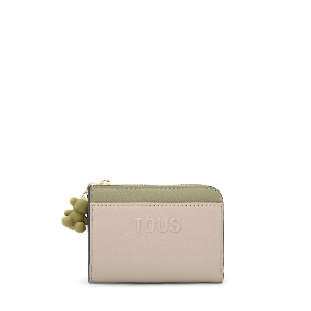Veľk&aacute; sivo-zelen&aacute; Peňaženka na mince TOUS Audree Saffiano