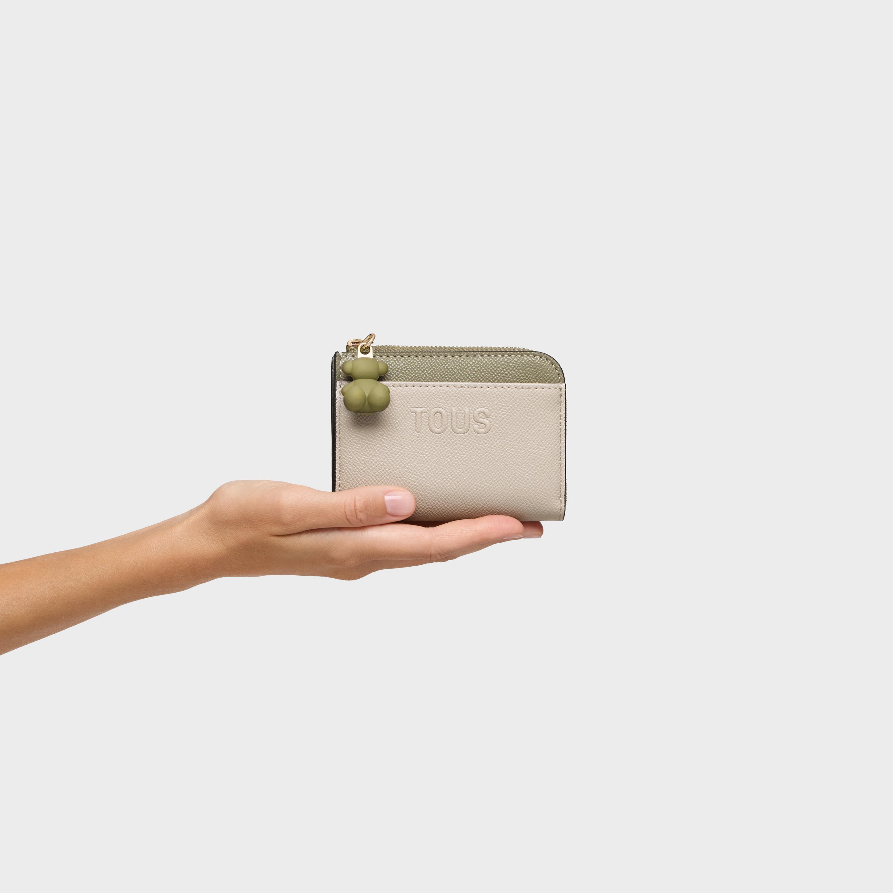 Large taupe and green Change purse TOUS Audree Saffiano