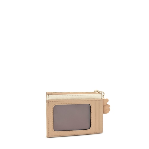 Monedero tarjetero beige y arena Audree Saffiano