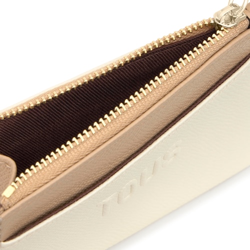 Monedero tarjetero beige y arena Audree Saffiano