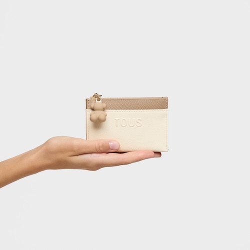 Monedero tarjetero beige y arena Audree Saffiano