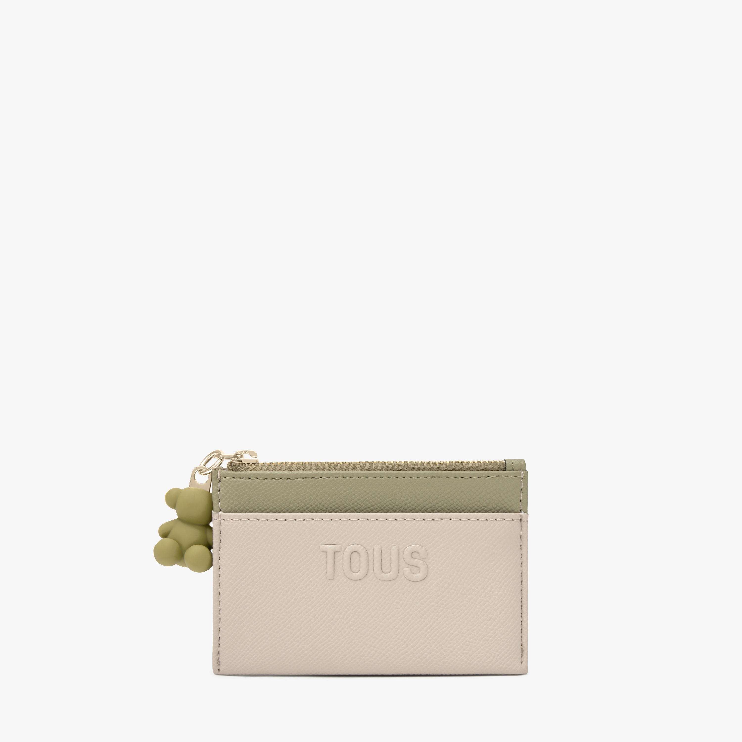 Taupe and green-colored Change purse-cardholder TOUS Audree Saffiano