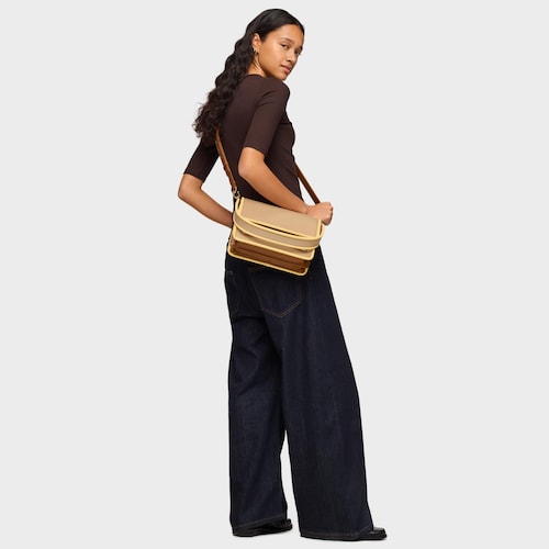 Sac &agrave; bandouli&egrave;re sable moyen TOUS Audree Pipings