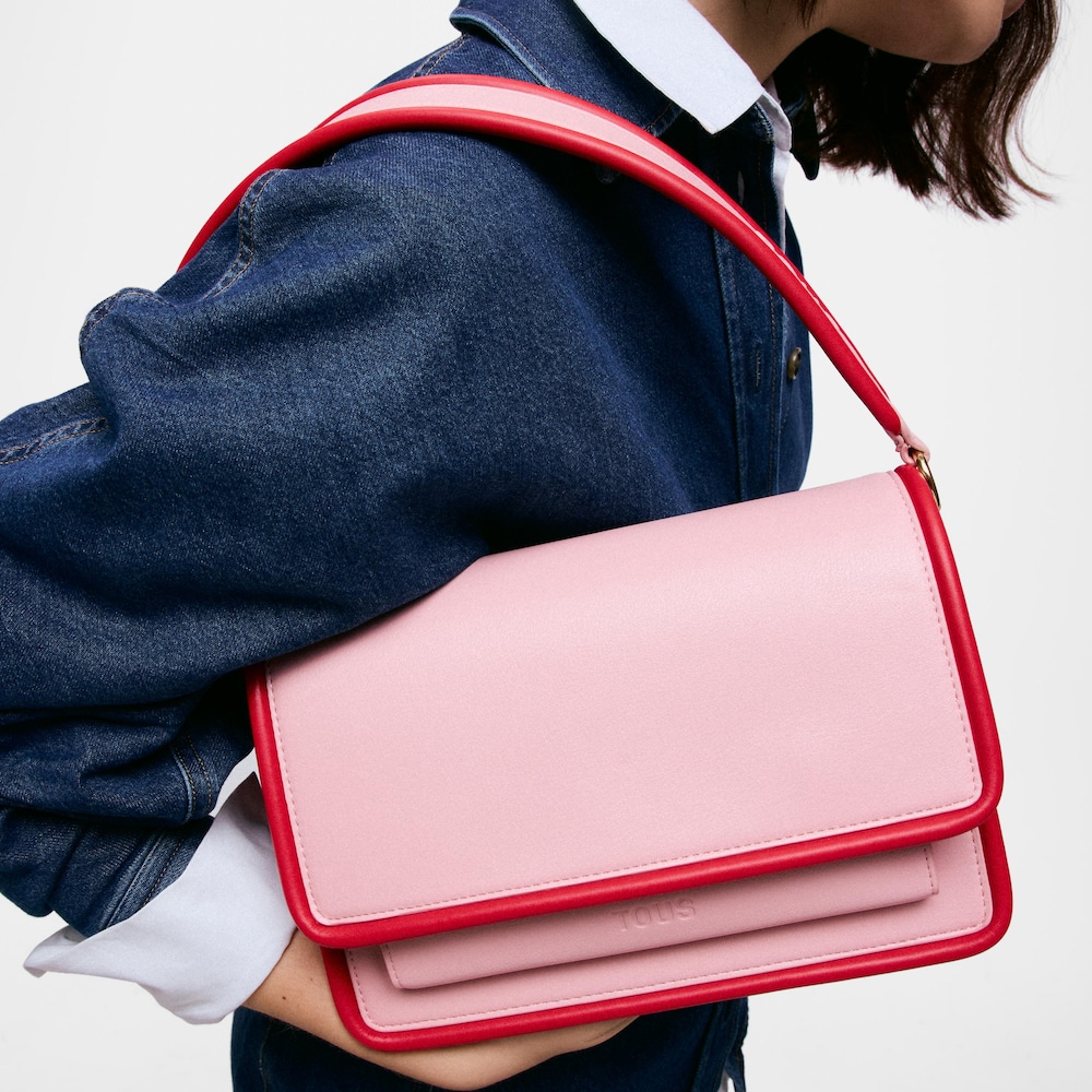 Mittelgro&szlig;e dunkelrosafarbene Umh&auml;ngetasche TOUS Audree Pipings