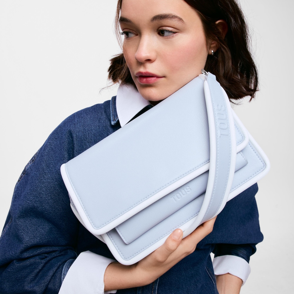 Mala de tiracolo m&eacute;dia azul-acinzentada TOUS Audree Pipings