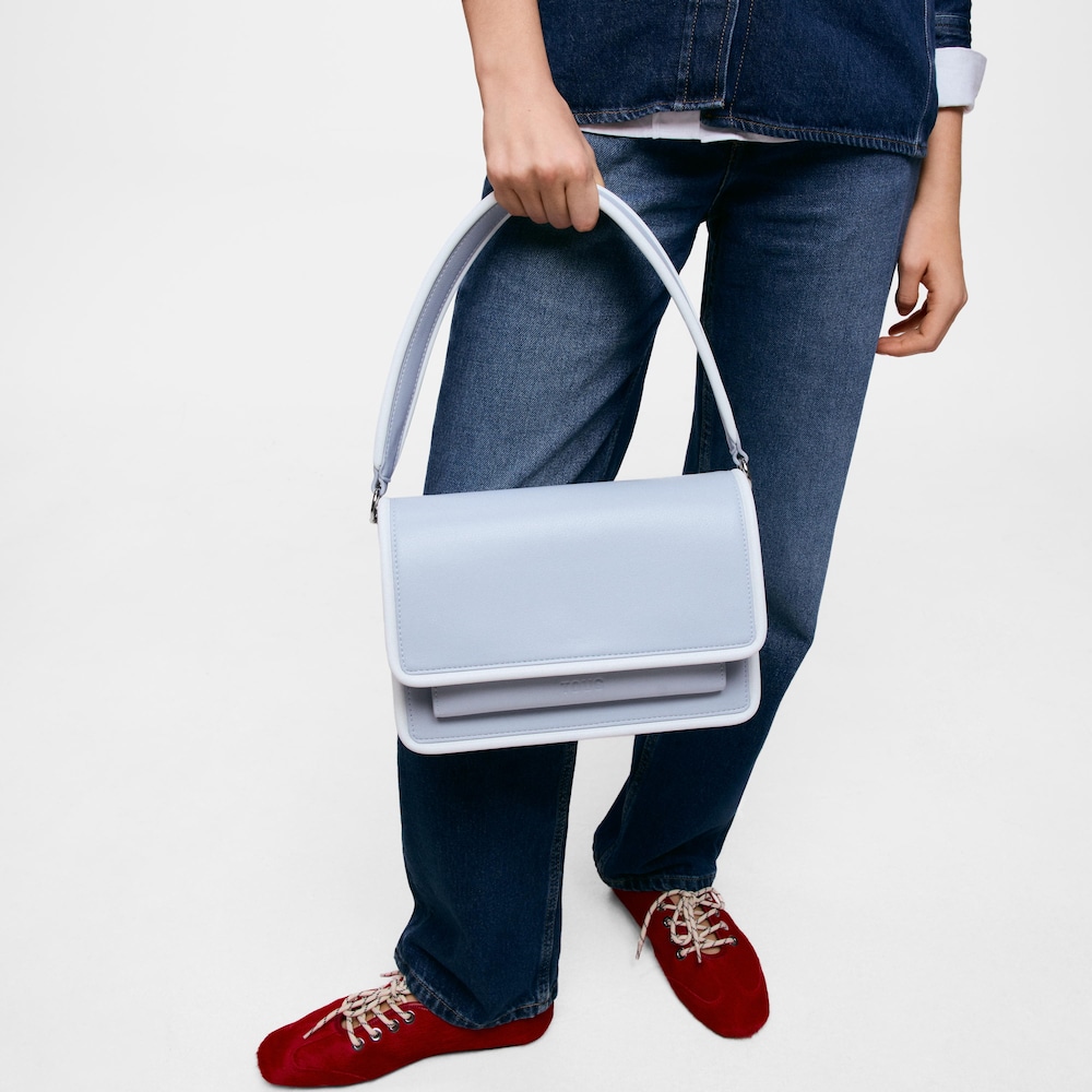 Mala de tiracolo m&eacute;dia azul-acinzentada TOUS Audree Pipings