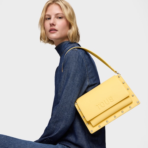 Sac &agrave; bandouli&egrave;re jaune moyen TOUS Audree Studs