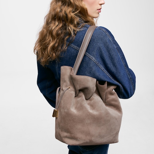 Średnia Torba worek w kolorze szarobrązowym sk&oacute;rzana TOUS Heritage