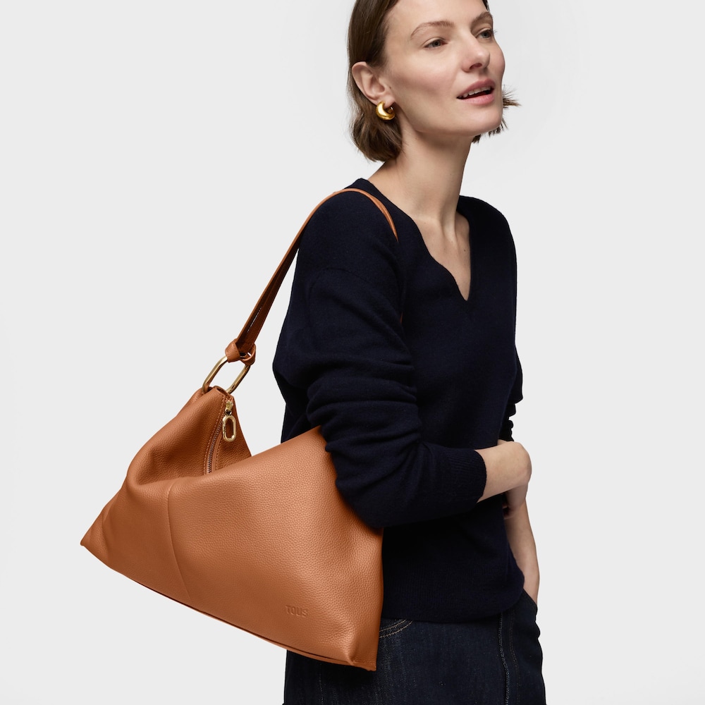 Camelfarbene Schultertasche Rindsleder TOUS Hold