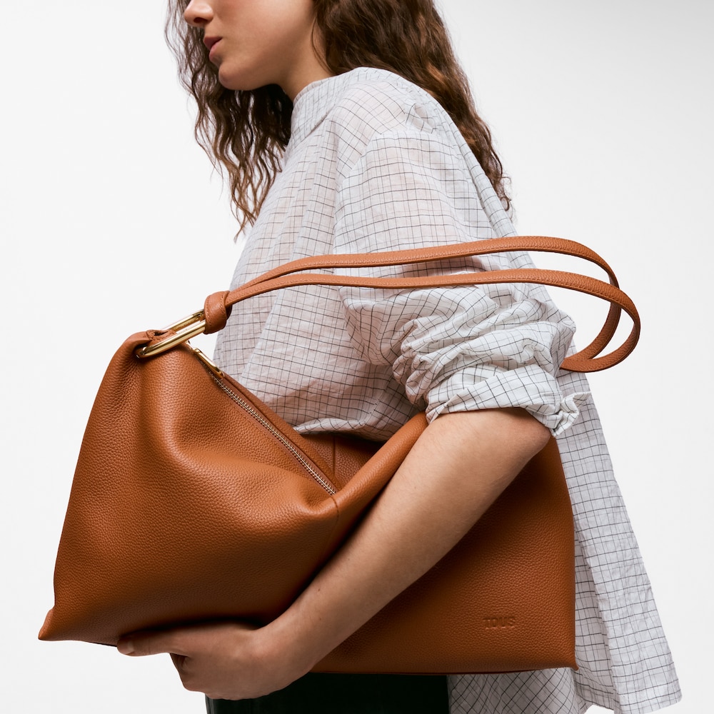 Camelfarbene Schultertasche Rindsleder TOUS Hold