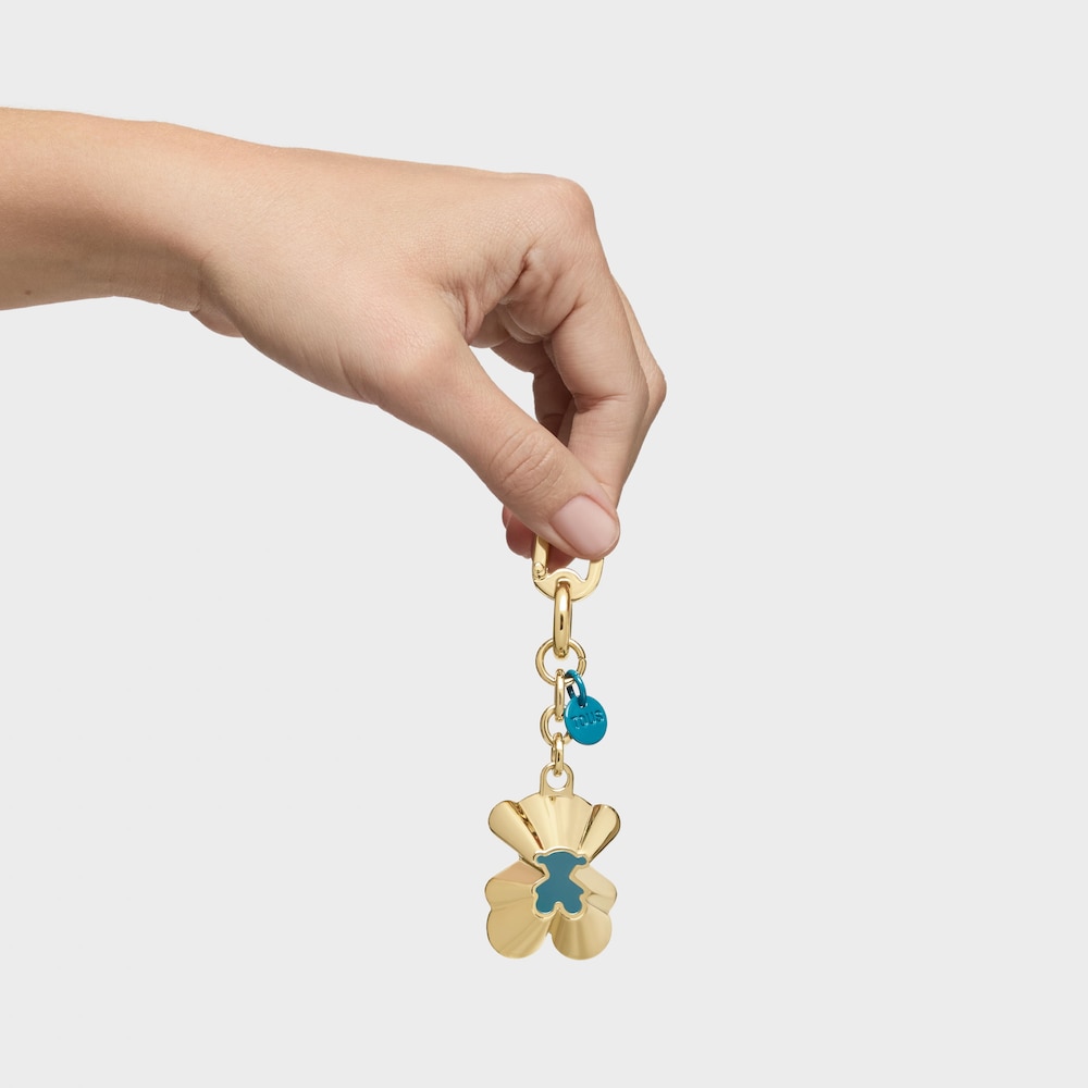 Kroužek na kl&iacute;če v&nbsp;tyrkysov&eacute; a zlat&eacute; barvě TOUS Trunk Bear