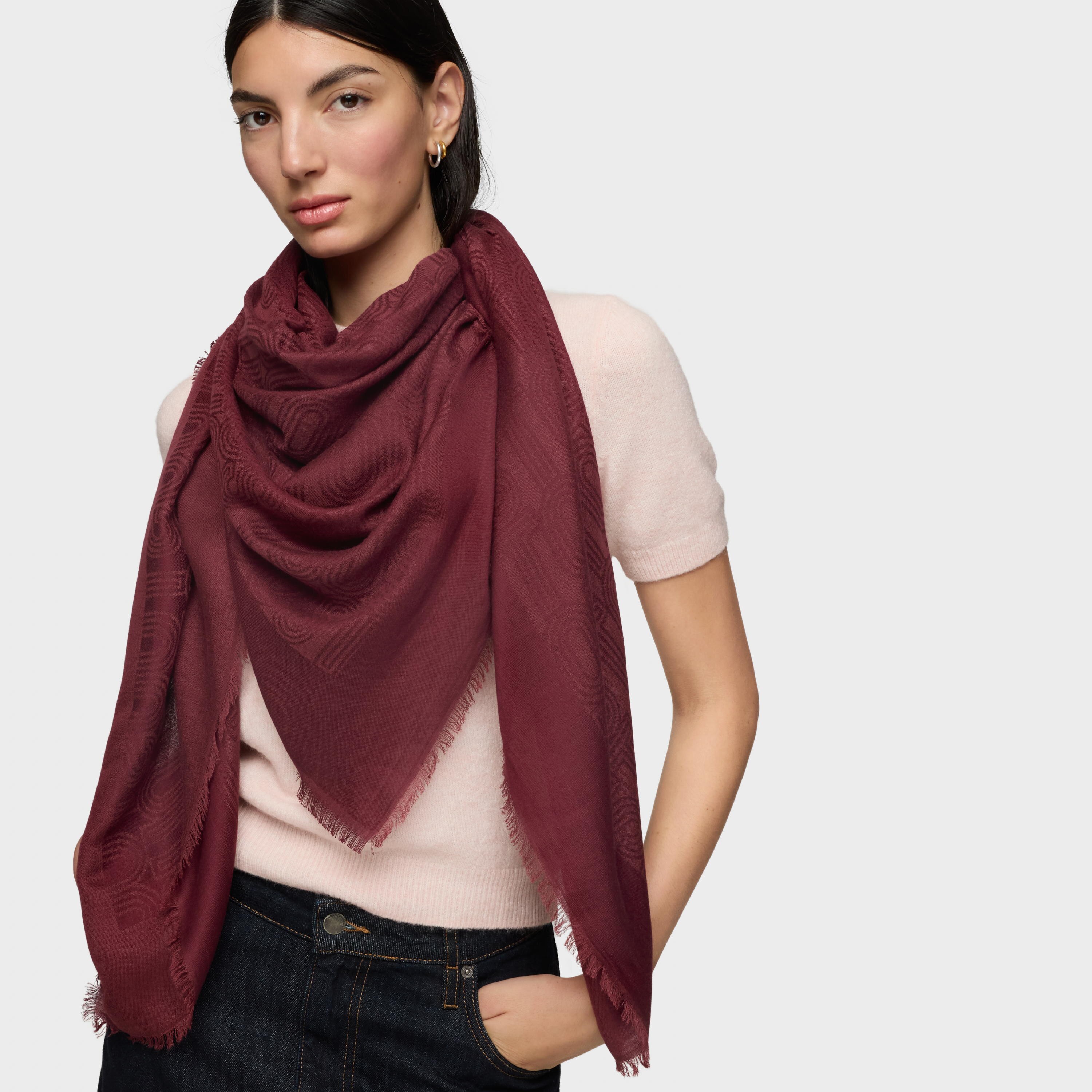 Burgundy Scarf TOUS Silhouette Jacquard