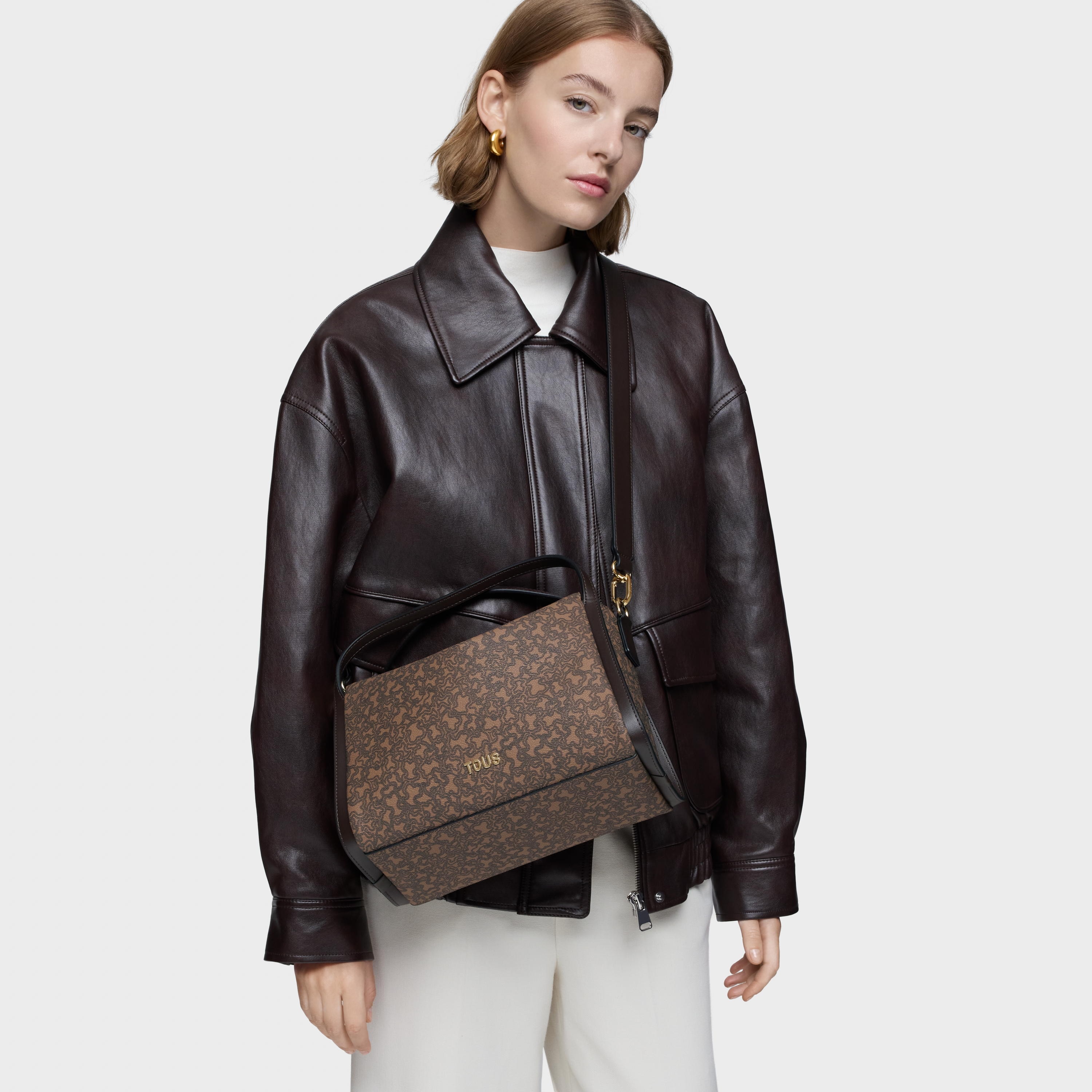 Medium brown City bag TOUS Kaos Mini Lines