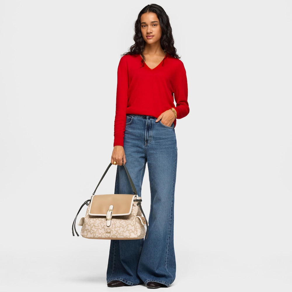 Mal&aacute; p&iacute;skově b&eacute;žov&aacute; Small color Shopping bag TOUS Kaos Icon