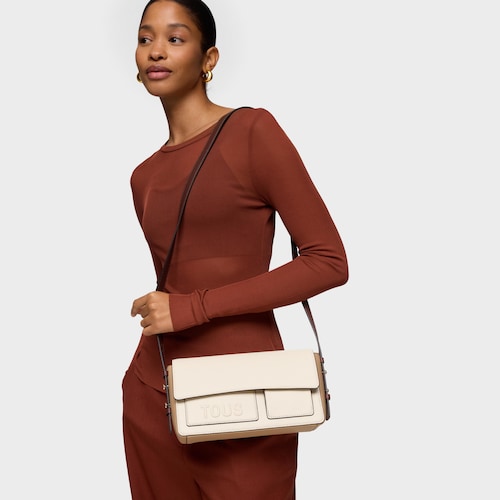 Sac &agrave; bandouli&egrave;re beige et marron moyen TOUS Back to Basics