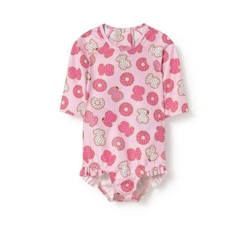 Ba&ntilde;ador integral de ni&ntilde;a manga larga Donut rosa