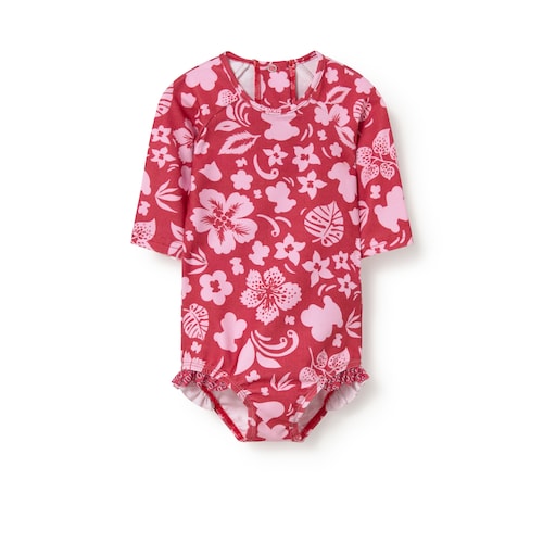 Burgundy Flower baby girl long-sleeve swimsuit
