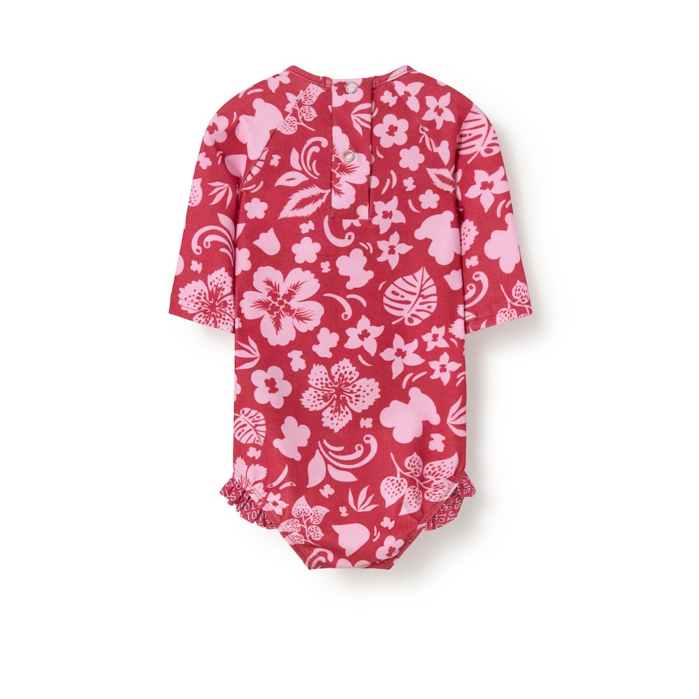 Ba&ntilde;ador integral de ni&ntilde;a manga larga Flower grana