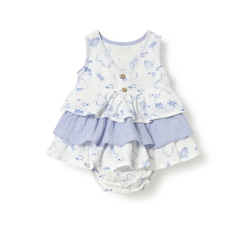 Blue Nautic baby girl dress with ruffles