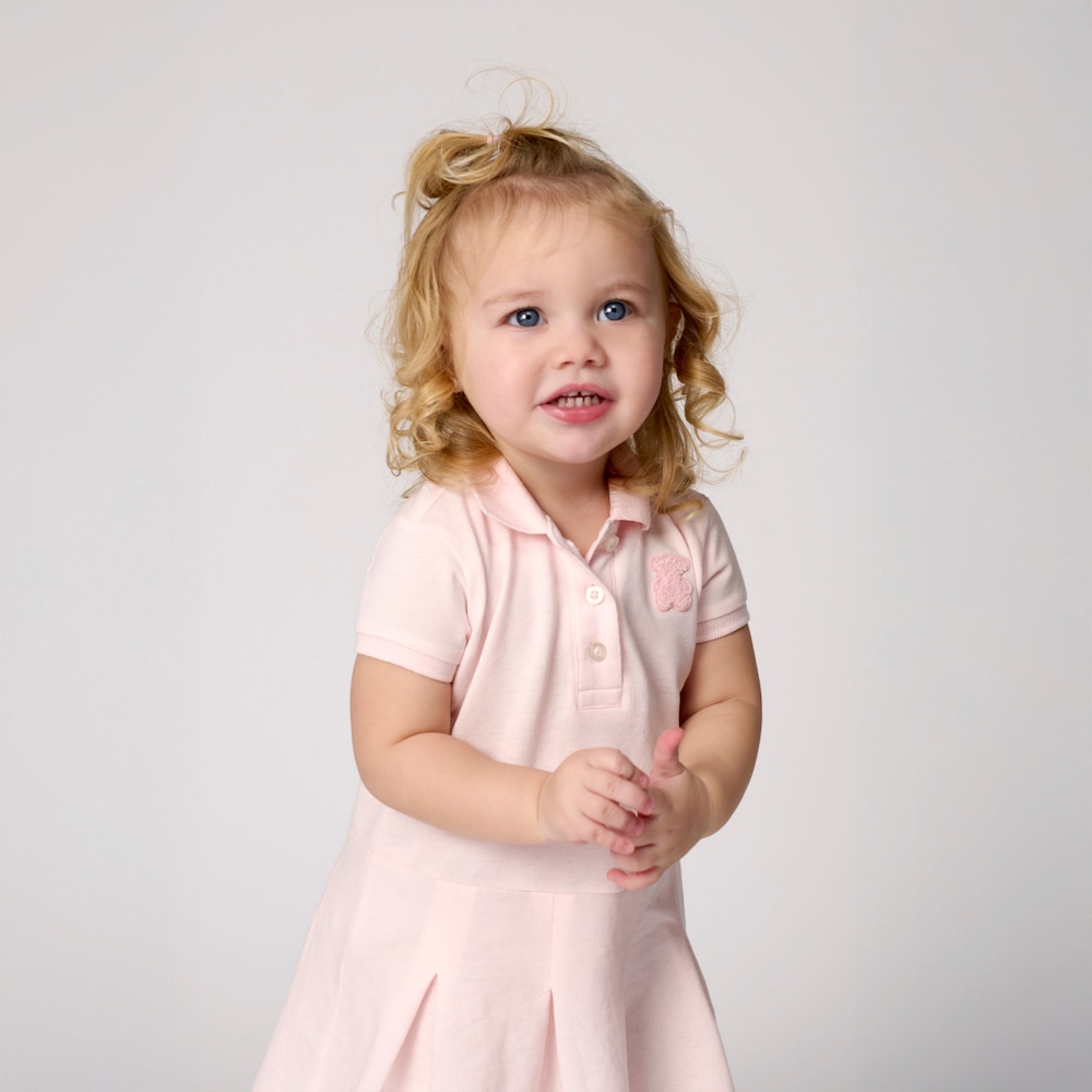 Pink casual polo-collar baby dress