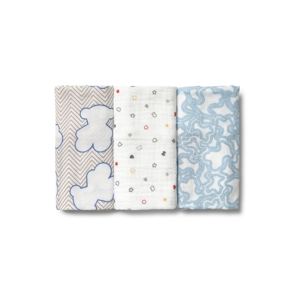 Pack de 3 musselinas MMuse azul-celeste