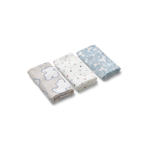 Light blue MMuse pack of 3 baby muslins