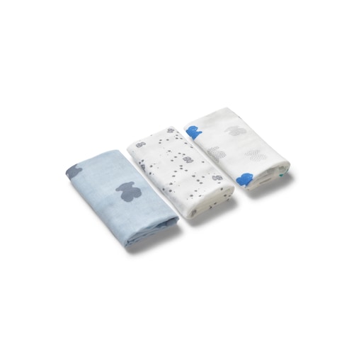 Light blue MMuse pack of 3 baby muslins
