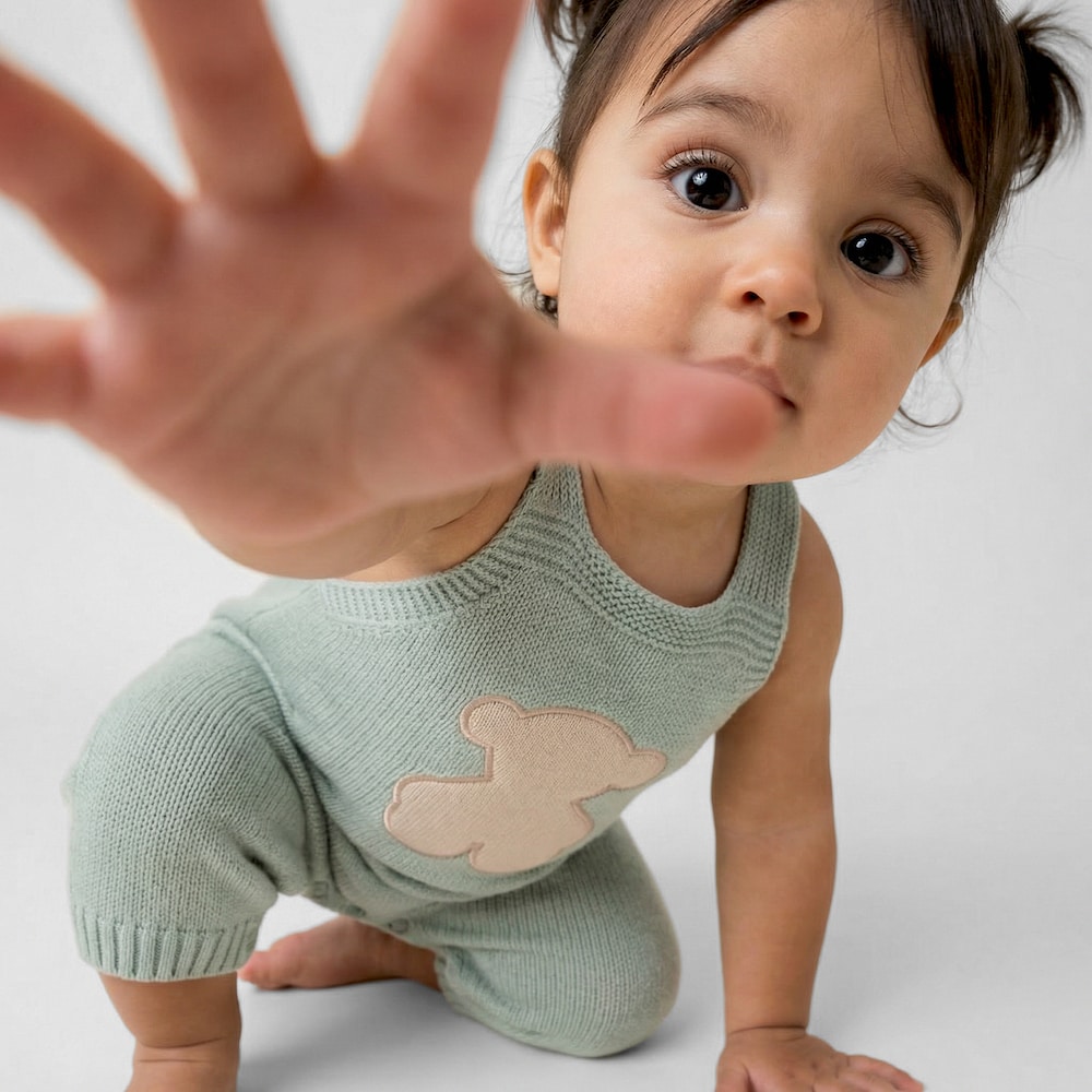 Jardineiras de rec&eacute;m-nascido Tricot bruma