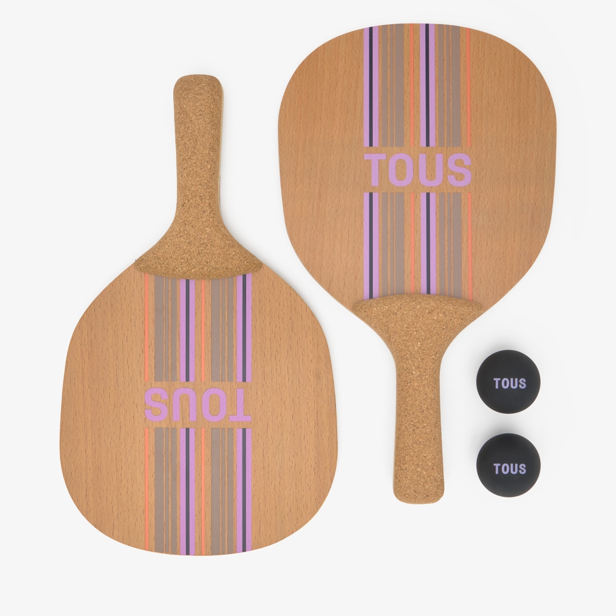 Set De Raquetas De Playa De Madera Stripes