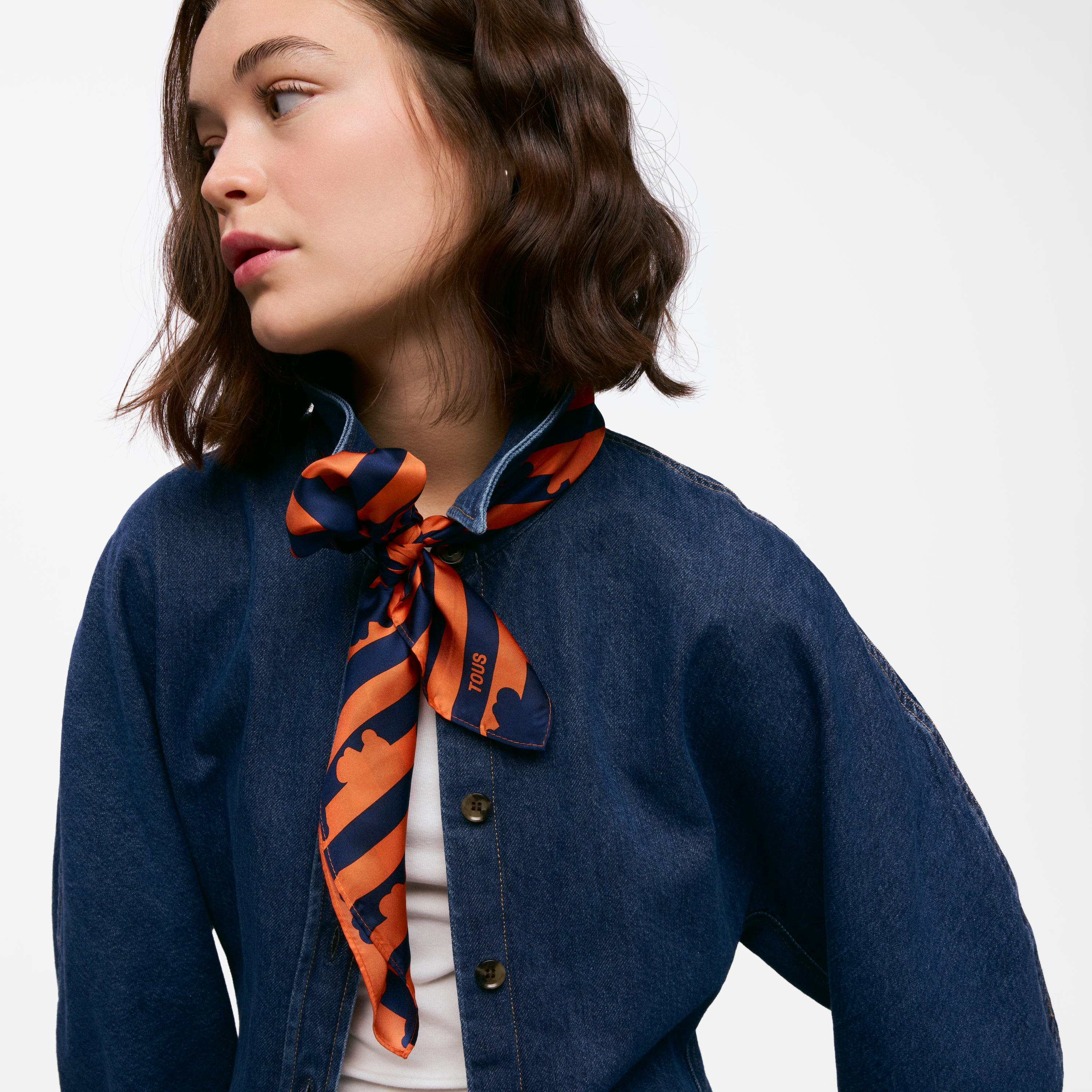 Navy blue and orange silk Scarf TOUS Bear Stripes