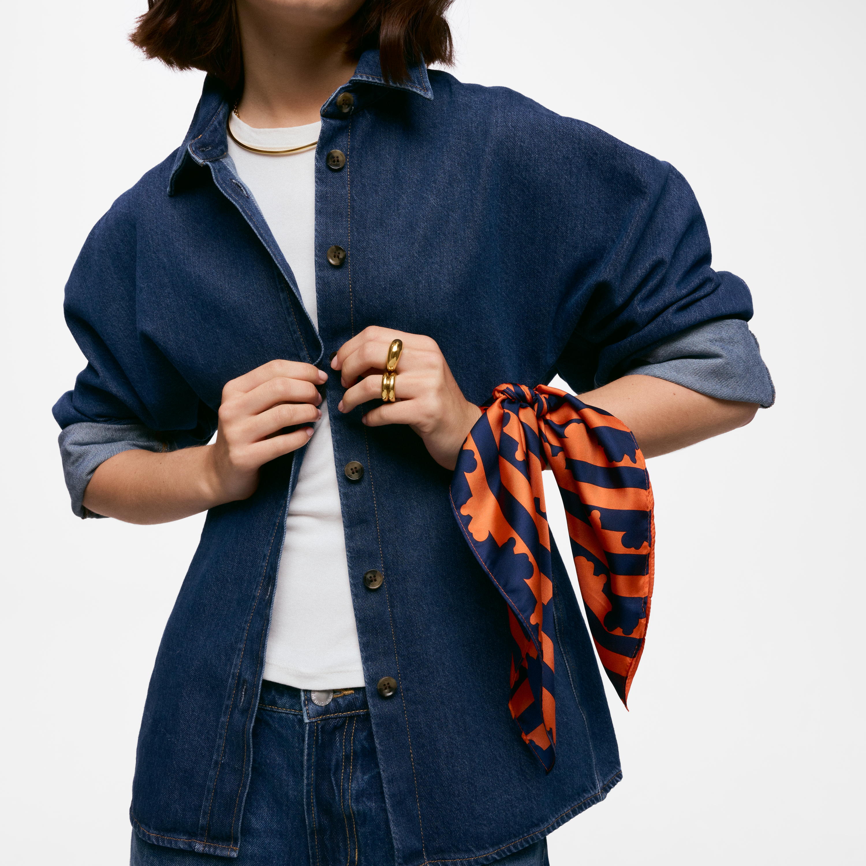 Navy blue and orange silk Scarf TOUS Bear Stripes