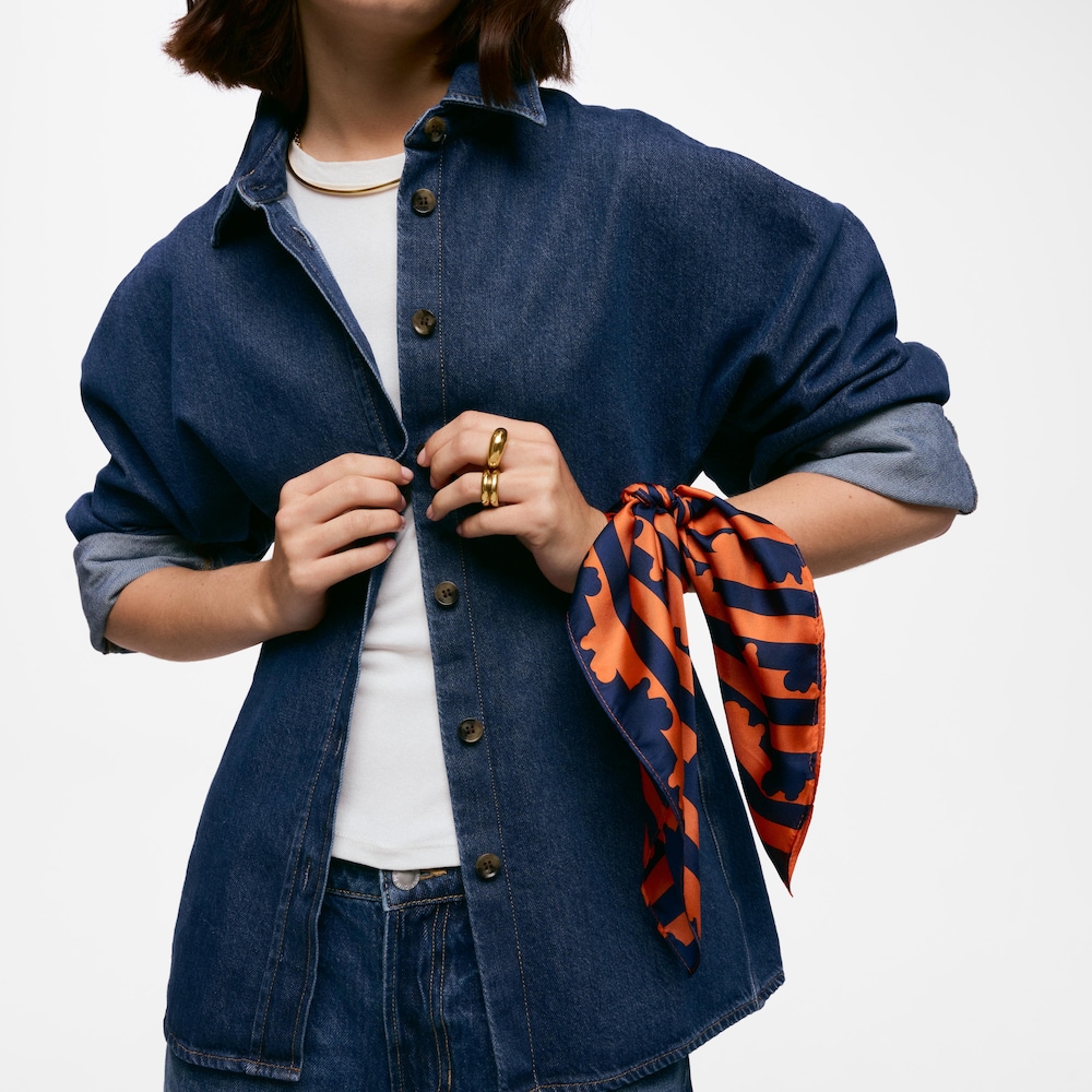 Schal aus Seide in Marineblau und Orange TOUS Bear Stripes