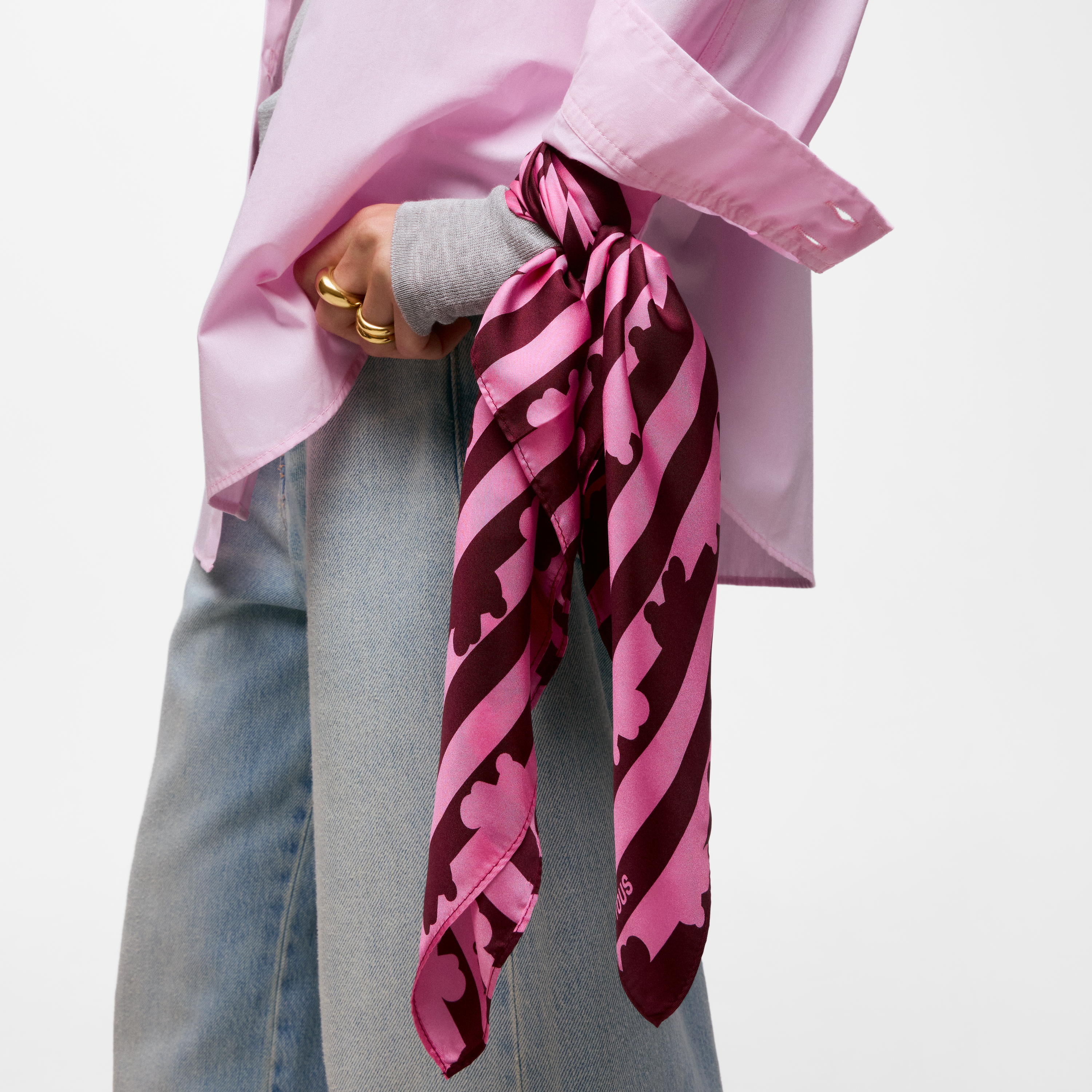 Burgundy and pink silk Scarf TOUS Bear Stripes