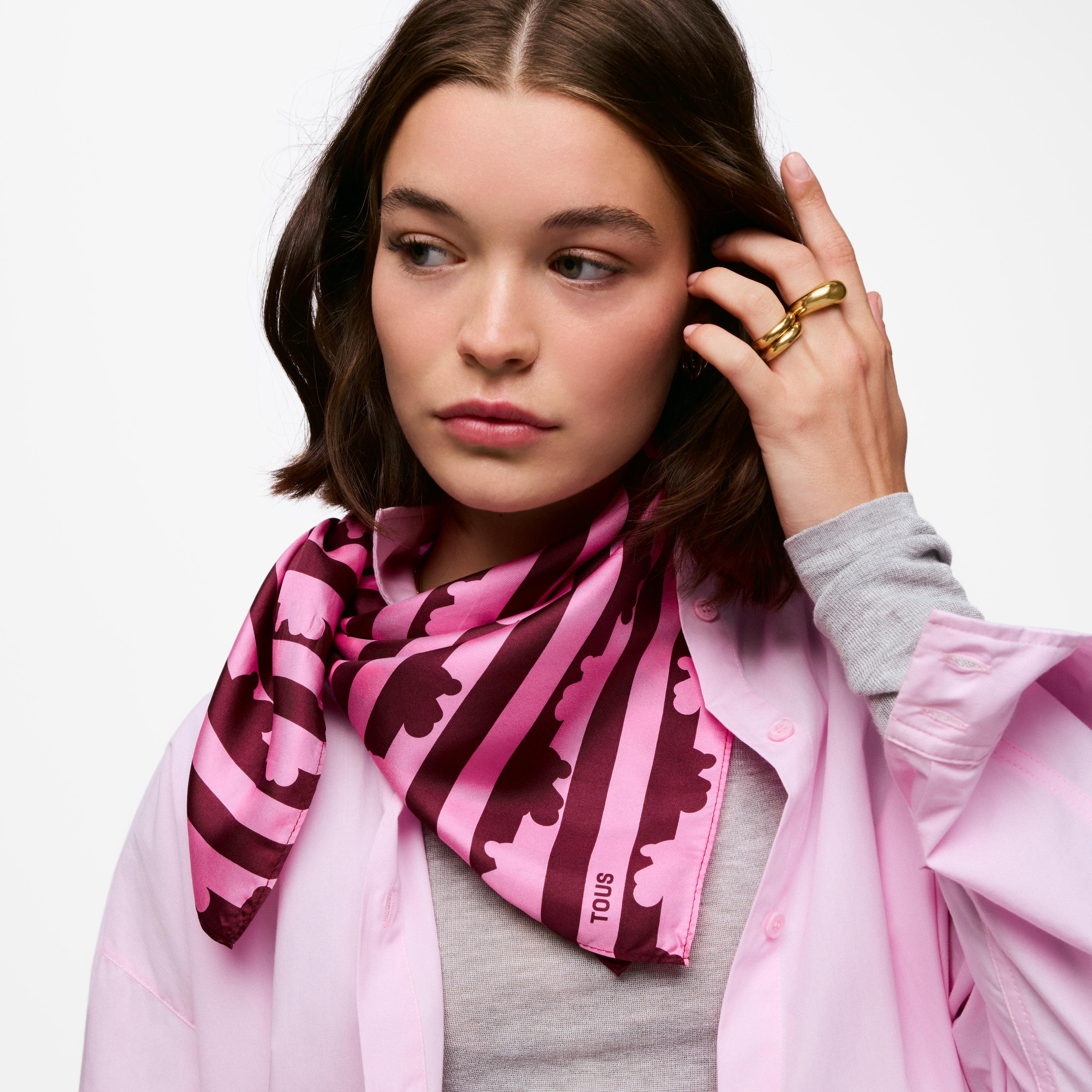 Burgundy and pink silk Scarf TOUS Bear Stripes