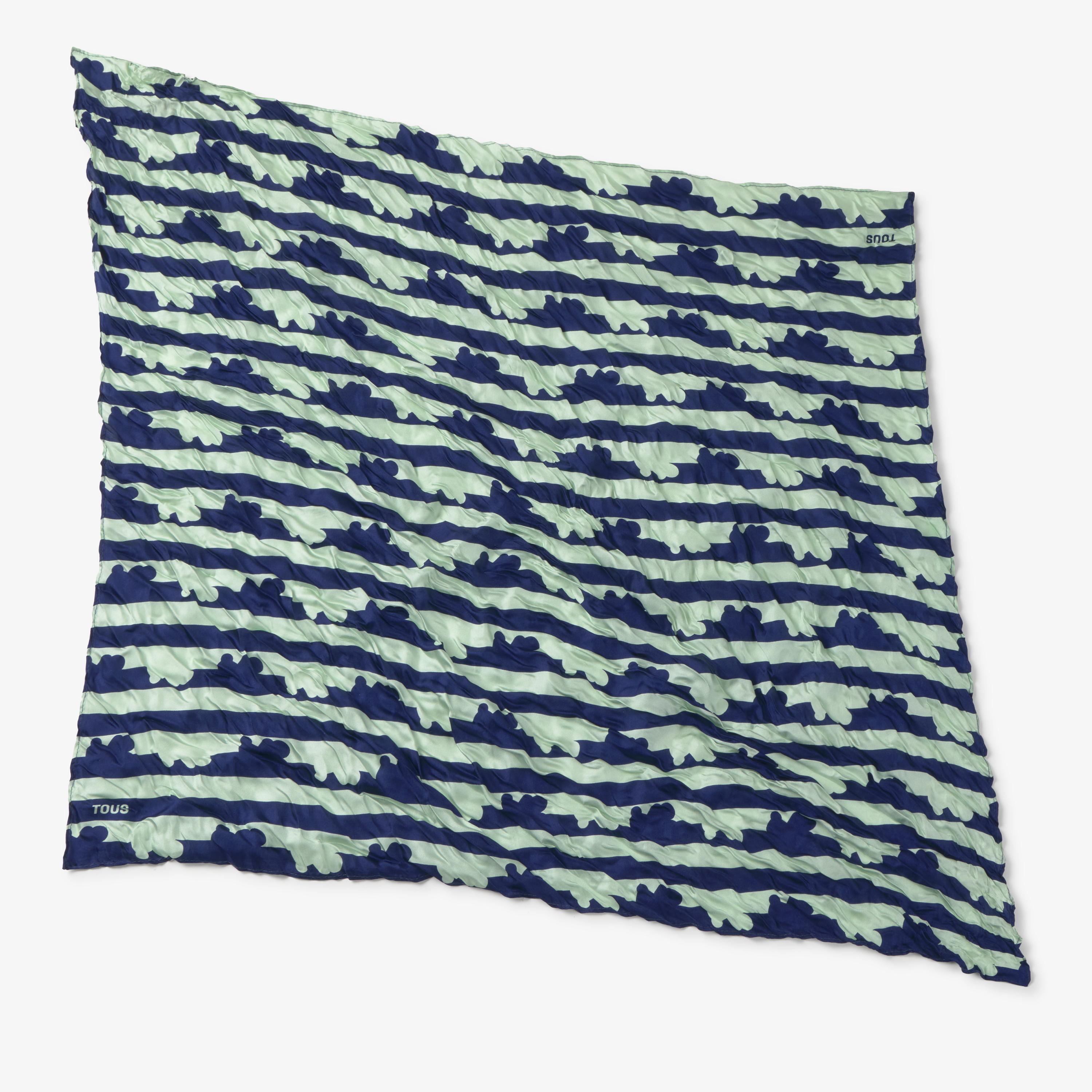 Dark blue and mint green silk Scarf TOUS Bear Stripes