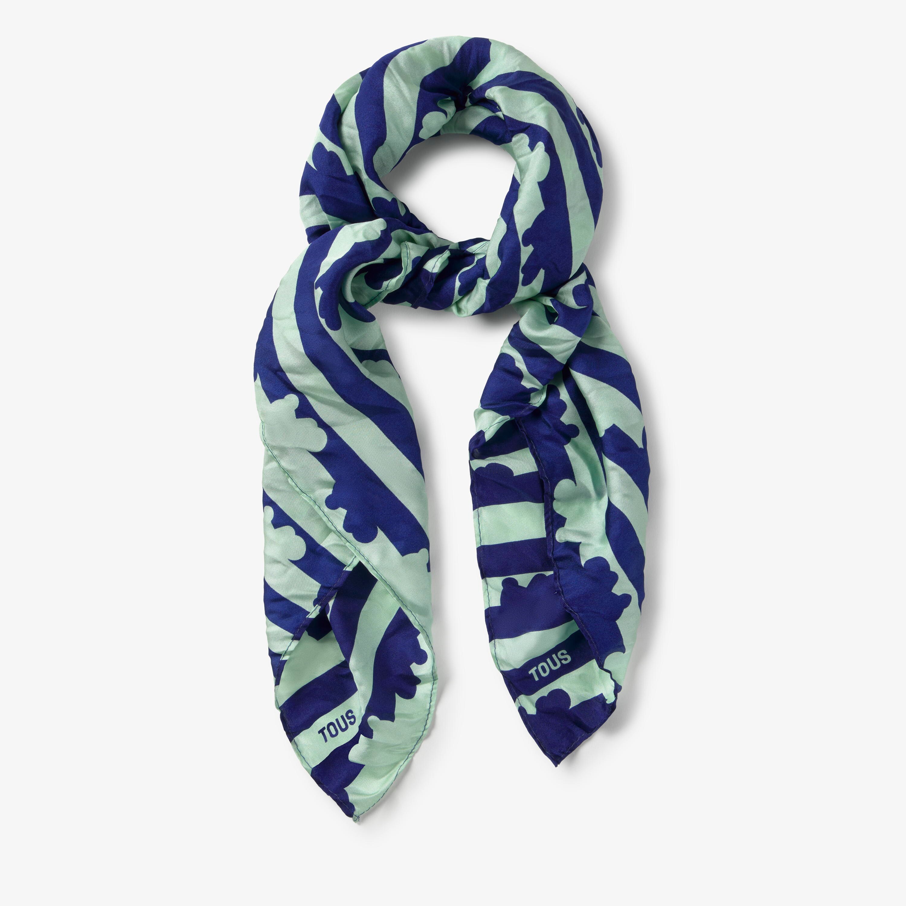 Dark blue and mint green silk Scarf TOUS Bear Stripes