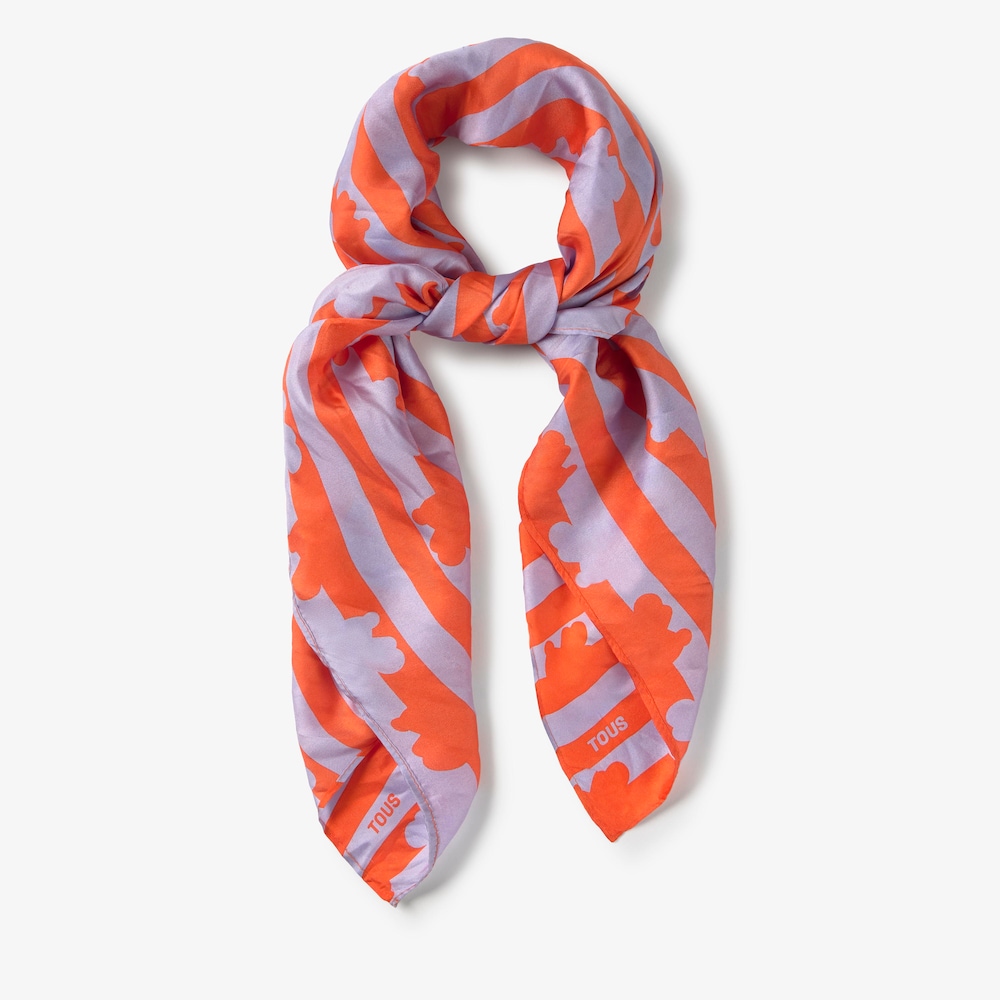 Schal aus Seide in Mauve und Orange TOUS Bear Stripes