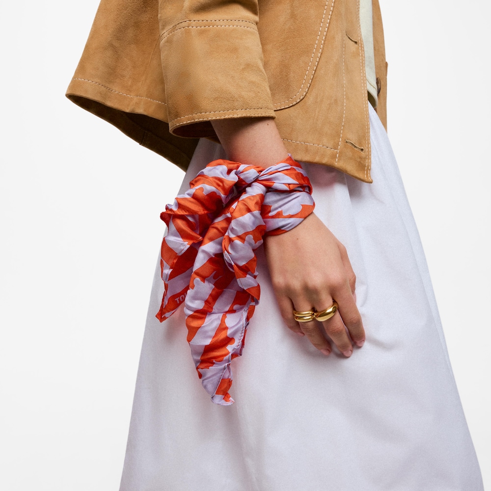 Schal aus Seide in Mauve und Orange TOUS Bear Stripes