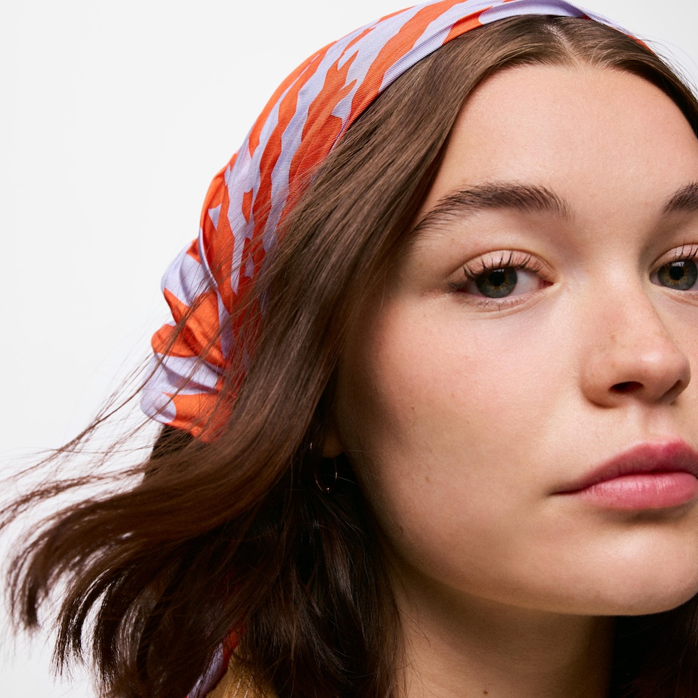 Schal aus Seide in Mauve und Orange TOUS Bear Stripes