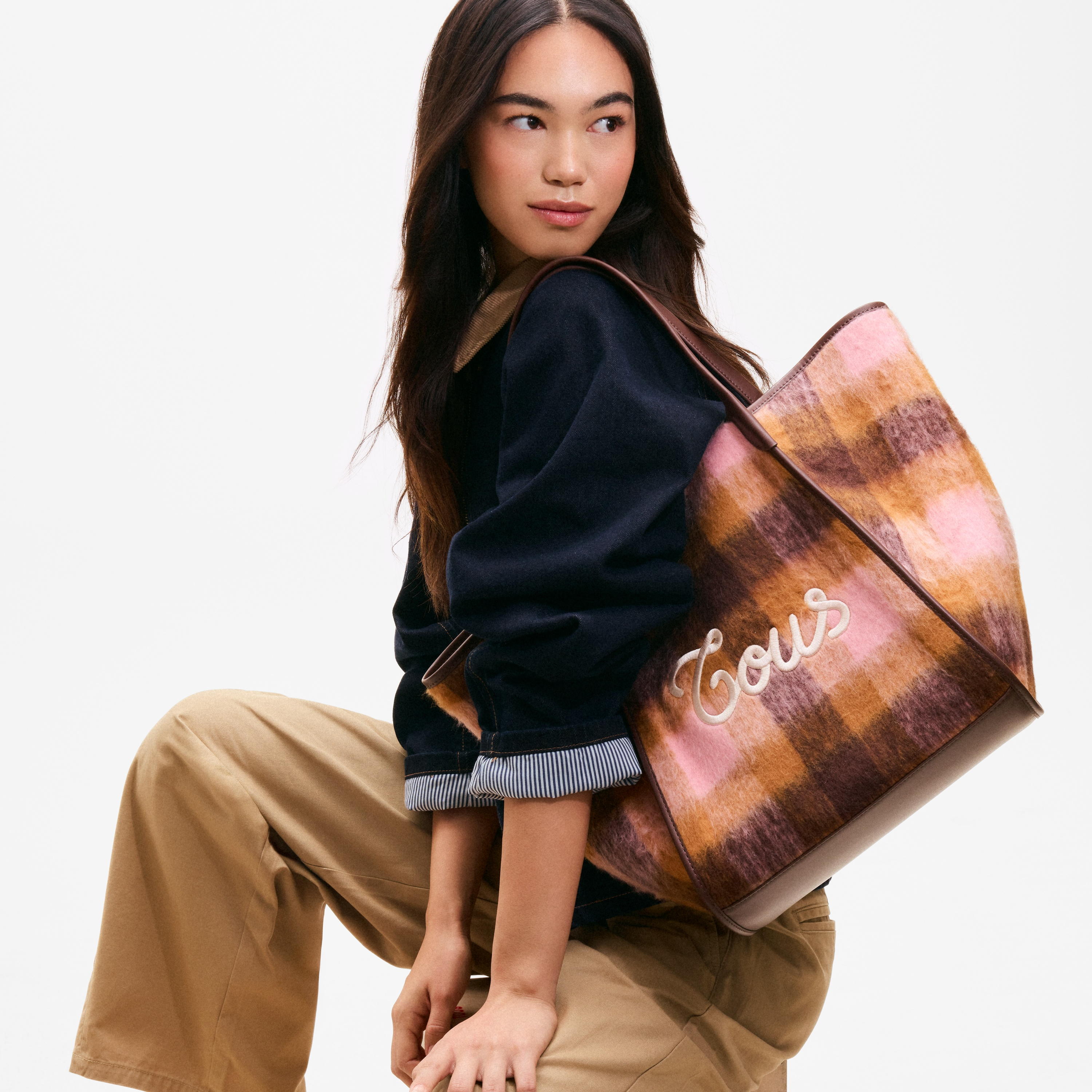 Large brown and pink Tote bag TOUS Tulip Wild