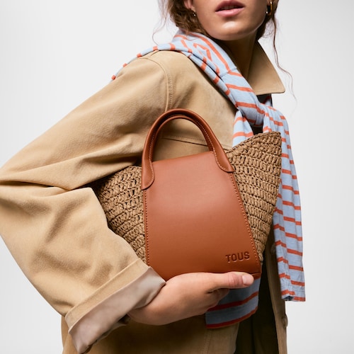Mała Torba z rączkami w kolorze camelowym TOUS&nbsp;Tulip Rafia