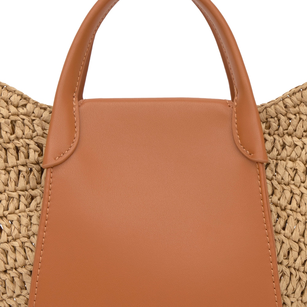 Mal&aacute; Tote kabelka ve velbloud&iacute; hněd&eacute; barvě TOUS Tulip Rafia