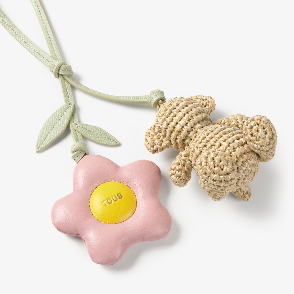 Porta-chaves charm urso e flor rosa TOUS Icons