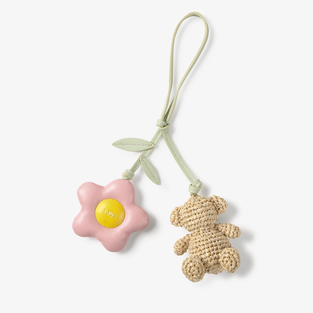 Porta-chaves charm urso e flor rosa TOUS Icons