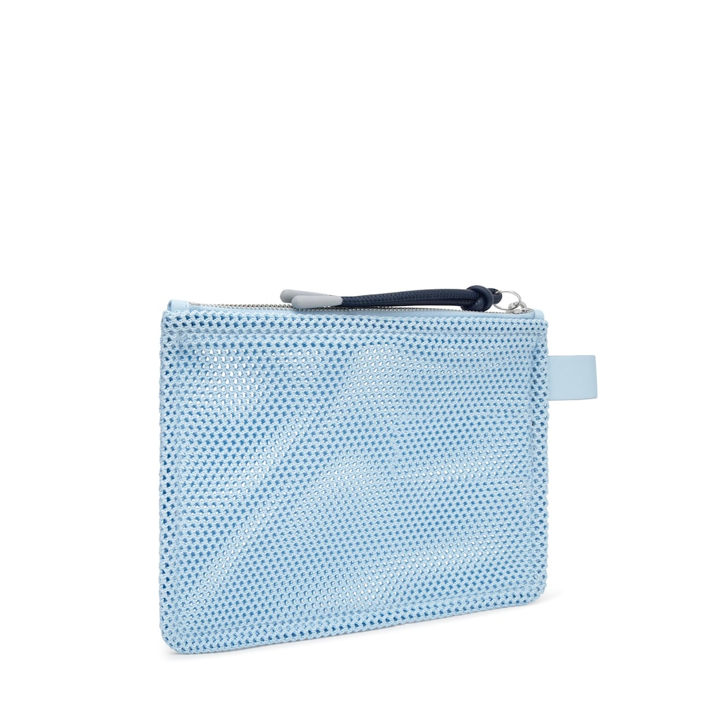 Nebesky modr&aacute; ploch&aacute; toaletn&aacute; ta&scaron;ka TOUS Tulip&aacute;nov&aacute; sieťovina