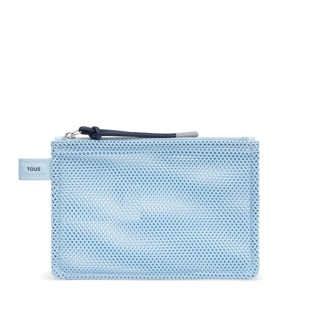 Nebesky modr&aacute; ploch&aacute; toaletn&aacute; ta&scaron;ka TOUS Tulip&aacute;nov&aacute; sieťovina