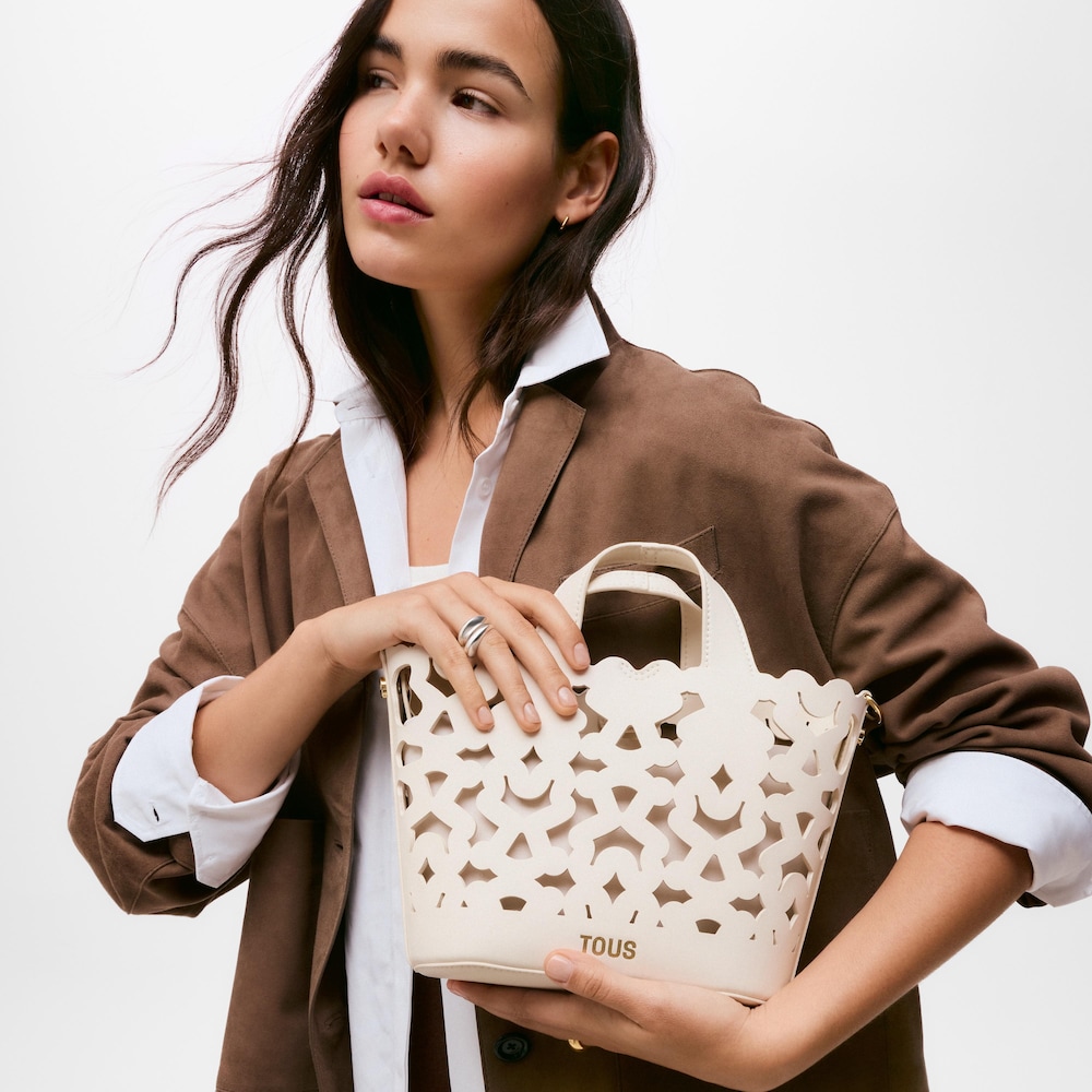 Capazo peque&ntilde;o beige TOUS Bear Shock