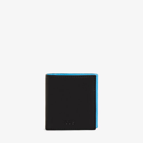 Portefeuille et porte-monnaie en cuir noir et bleu TOUS Man